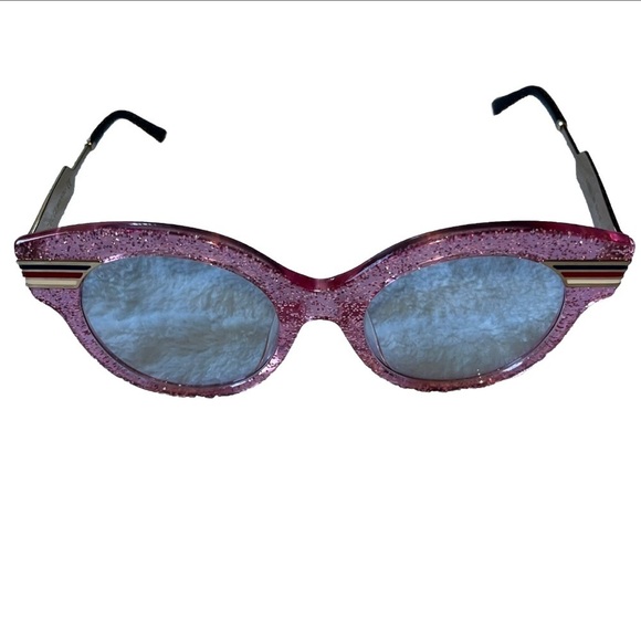 GUCCI GG0282SA Sunglasses Round Frame Web Pink Glitter Light Azure Acetate new - Picture 9 of 15